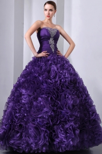 Quince Dress Organza Purple Beading and Hand Made Flowers