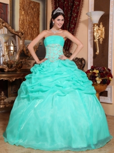 Organza Appliques Turquoise Quinceanera Ball Gown Dress