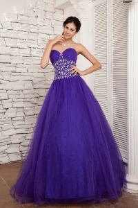 Tulle Taffeta Quinceanera Dress Purple A-line Sweetheart Beading