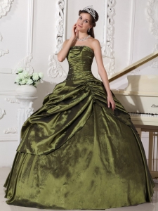 Taffeta Beading Olive Green 16th Birthday Dress Strapless