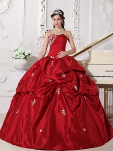 Ball Gown Sweet 15th Dresses Taffeta Appliques Wine Red