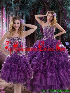 2015 Detachable Purple Dresses for Quince with Appliques and Ruffles