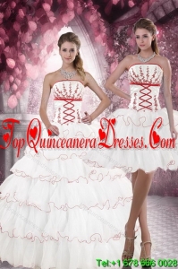 2015 Detachable White Quince Dresses with Appliques and Ruffled Layers