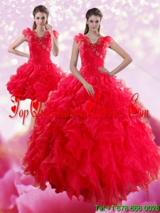 Detachable 2015 Red Sweetheart Dresses for Quince with Ruffles and Beading