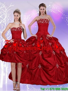 Detachable 2015 Strapless Quinceanera Dress with Embroidery and Pick Ups