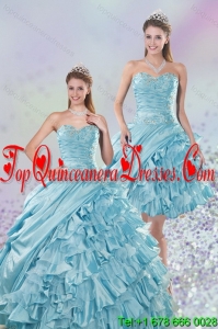 Detachable 2015 Sweetheart Ball Gown Quinceanera Dresses with Beading and Ruffled Layers