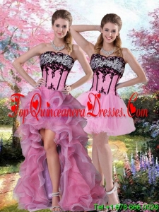 Detachable High Low Zebra Printed Quinceanera Dresses with Pick Ups and Appliques