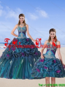 Detachable Multi Color 2015 Quinceanera Gown with Hand Made Flower and Pick Ups