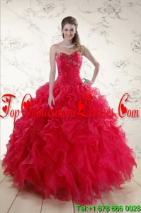 Detachable Red 2015 Quince Dresses with Ruffles and Beading