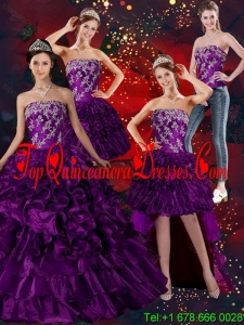Detachable Strapless Ball Gown Quinceanera Dress with Embroidery and Ruffles