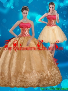 Detachable Strapless Multi Color Quinceanera Dress with Beading and Embroidery