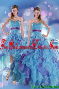 2015 Detachable Multi Color Quince Dresses with Ruffles and Beading