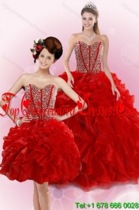 2015 Detachable Red Quince Dresses with Beading and Ruffles