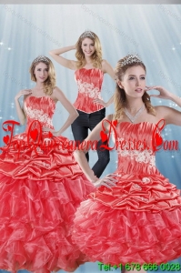 2015 Detachable Watermelon Red Quinceanera Dresses with Appliques and Ruffles