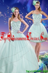 Detachable 2015 Apple Green Strapless Quinceanera Dresses with Beading