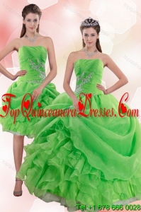 Detachable 2015 Pick Ups and Beading Quince Gowns in Spring Green