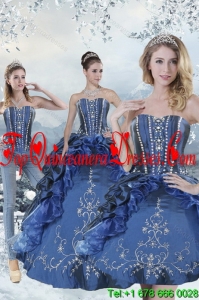 Detachable Blue Sweet 15 Dresses with Embroidery and Beading for 2015