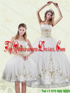 Detachable Embroidery White and Gold Quinceanera Dress for 2015