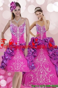Detachable Multi Color Sweep Train 2015 Quince Dresses with Pick Ups and Embroidery