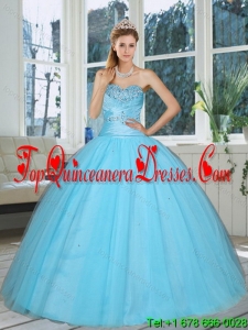 Luxurious Baby Blue Sweetheart Beaded Quinceanera Dress for 2015