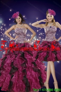 Luxurious Multi Color Strapless Dress for Quince with Leopard Print