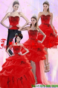 Luxurious Red Quinceanera Dresses with Appliques and Pick Ups for 2015