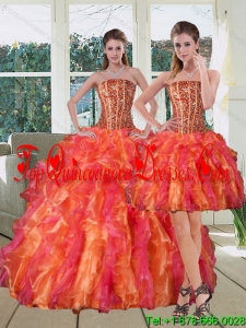 Modest Multi Color Strapless Quinceanera Dress with Beading and Ruffles