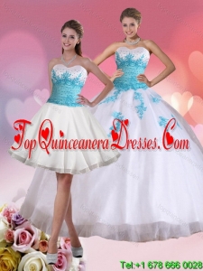 2015 Beading Sweetheart Quinceanera Dress in White and Blue