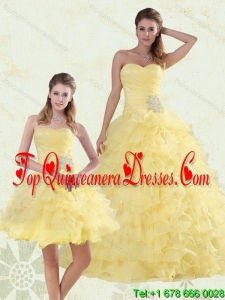 2015 Fashionable Beading Sweetheart Quinceanera Dress in Yellow