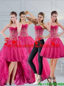 2015 Hot Pink Sweetheart Quinceanera Dress with Appliques and Beading