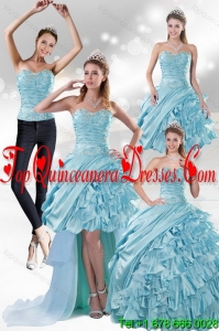 2015 Modest Aqua Blue Quiceanera Dresses in Taffeta