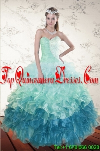 2015 Puffy Multi Color Dresses for Quince with Beading and Ruffles