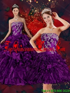 Modest 2015 Strapless Quinceanera Dress with Embroidery and Ruffles