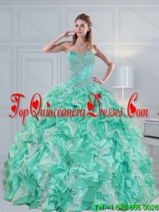 Modest Apple Green Sweetheart 2015 Quinceanera Dresses with Ruffles and Beading