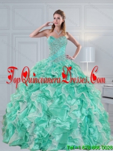 Modest Apple Green Sweetheart 2015 Quinceanera Dresses with Ruffles and Beading