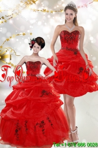 Modest Strapless Red Quinceanera Dresses with Appliques and Pick Ups for 2015