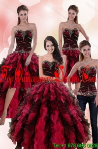 Puffy Multi Color Dresses for Quince with Ruffles and Beading