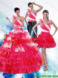 Puffy One Shoulder Ruffled Layers and Beading Multi Color Quinceanera Dresses for 2015