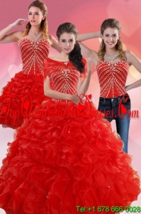 Puffy Red Quince Dresses With Beading and Ruffles for 2015