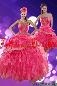 Puffy Strapless Quince Dresses with Ruffles and Appliques