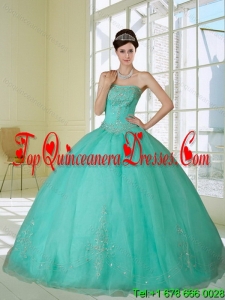 2015 Afforable Appliques and Beading Quinceanera Dress in Apple Green