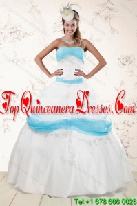 2015 Cheap Strapless Floor Length Sweet 16 Dresses with Appliques