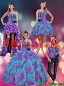 2015 Multi Color Strapless Quinceanera Dress with Beading and Ruffles