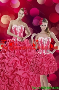 2015 Pretty Hot Pink Sweet 15 Dresses with Pick Ups and Appliques