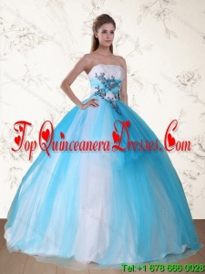 2015 Pretty Multi Color Strapless Quinceanera Dress with Embroidery and Beading