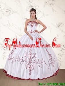2015 Strapless Floor Length Quinceanera Dress in White and Red
