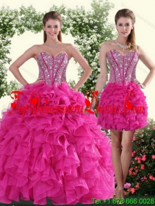 2015 Sweetheart Hot Pink Sweet 16 Dresses with Beading and Ruffles