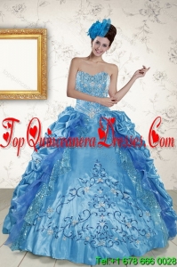 2015 Sweetheart Teal Quince Gown with Embroidery and Pick Ups