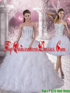2015 Sweetheart White Quinceanera Dress with Ruffles and Beading