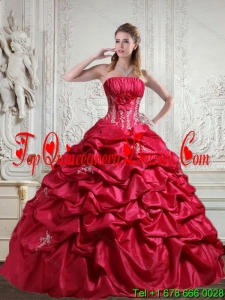 2015 Unique Appliques and Pick Ups Red Sweet 16 Dress